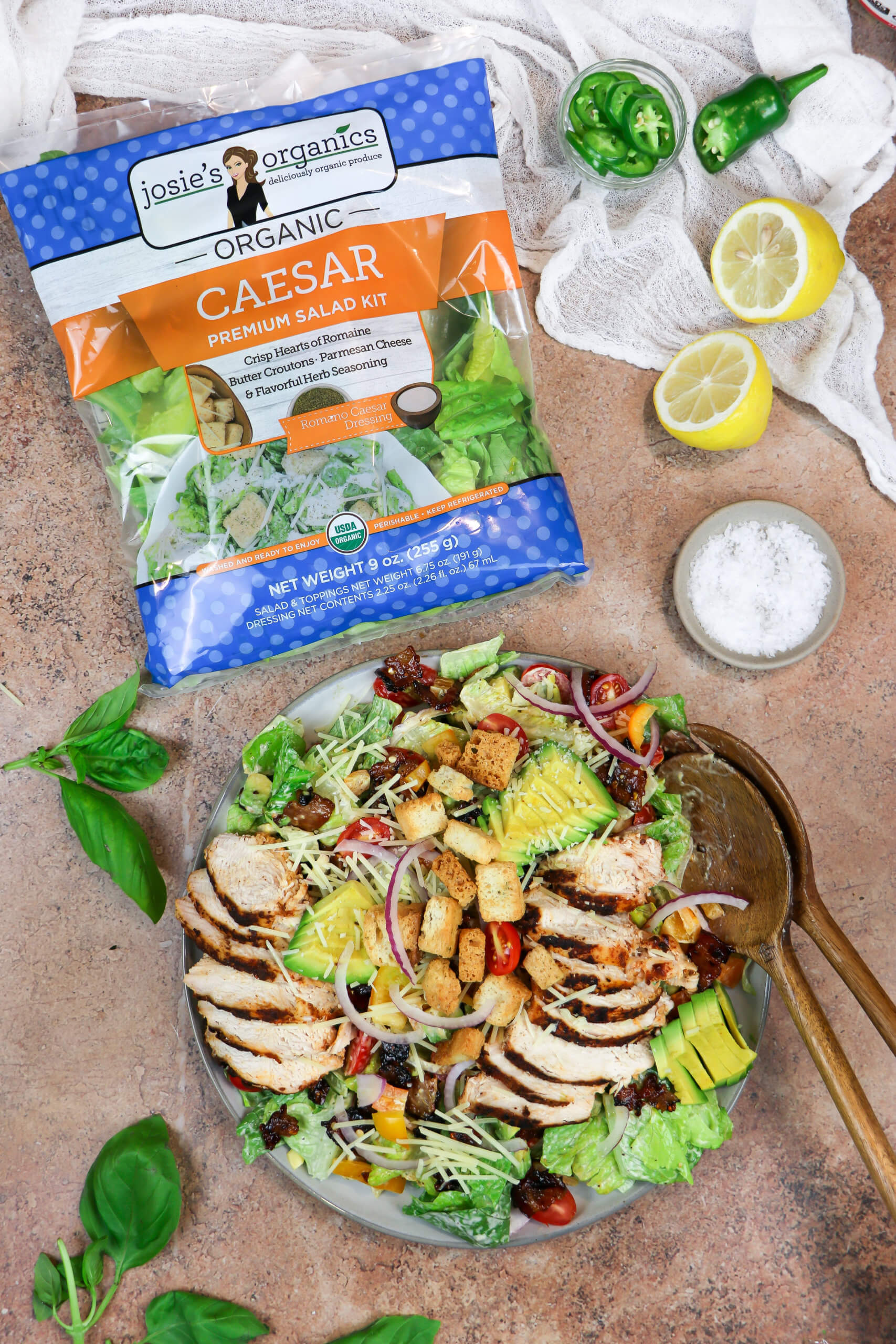 Chicken Caesar Salad w/ Spicy Peach Bacon Josie's Organics